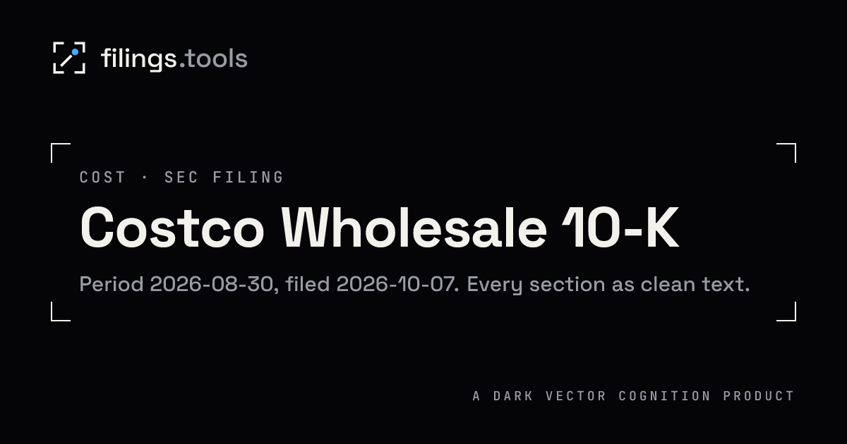 Costco Wholesale 2026 10-K Annual Report (COST) | filings.tools