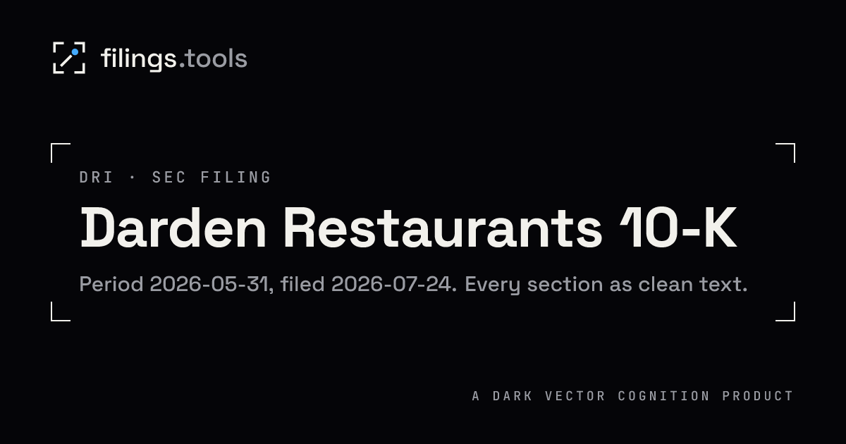 Darden Restaurants 2026 10-K Annual Report (DRI) | filings.tools